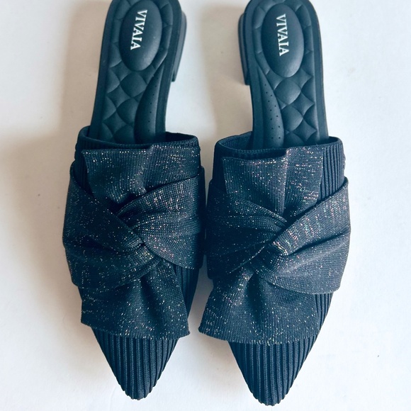 New Vivaia Black Textile Bow Point Toe Rubber Outsole Mules size EUR 39, US 8.5 - Picture 4 of 14